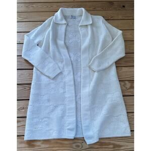 Vintage British Vogue Open Front Knit Cardigan Size Large Women’s White